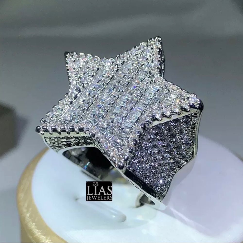 New 18k white gold men wedding ring star Ring